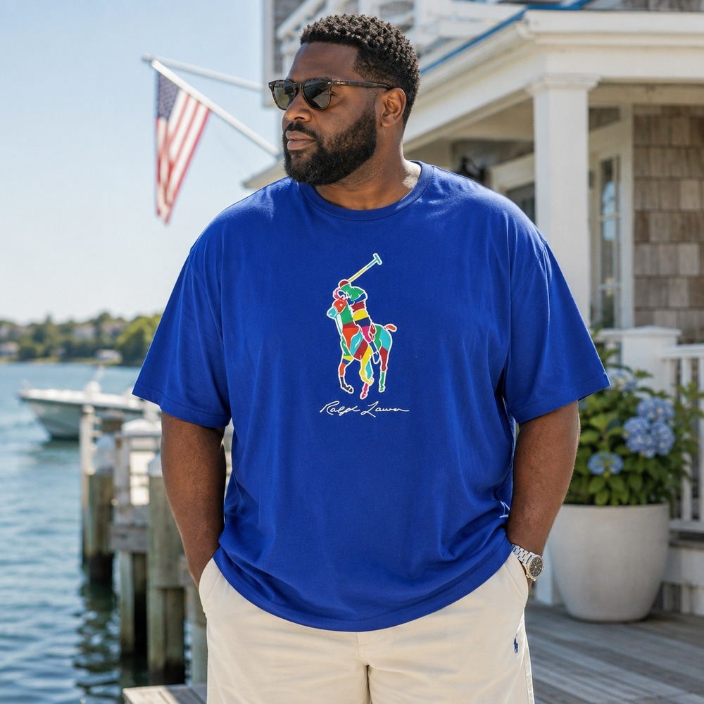 Polo Ralph Lauren Mens Multicolor Big Pony Graphic T-shirt Sz 4XB Big Tall Blue
